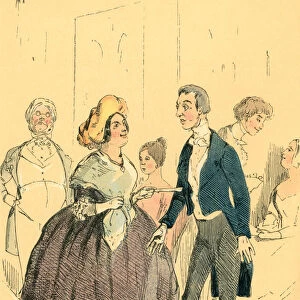Mature Victorian lady prodding a young man with her fan