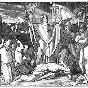 Medieval flagellants praying for protection against the plague