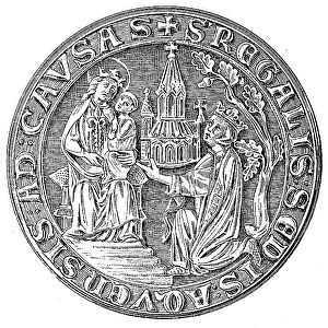Medieval town seal from the 13th to 15th century, here Aachen, Germany, Historical, digitally restored reproduction from a 19th century original