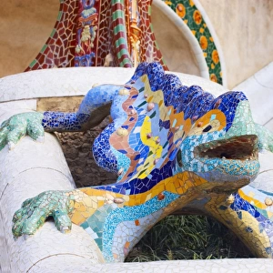 Mosaic Lizard Fountain, Park Guell, Barcelona, Spain, UNESCO World Heritage Site