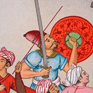 Mughal Indian warriors with sword and shield, 19th Century