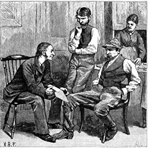 Three nineteenth century American men holding a discussion