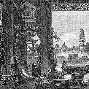 Palace of a Rich Chinese in Peking, China, in 1880, Historic, digital reproduction of an original 19th century painting