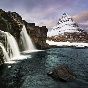 Peak of Kirkjufell with waterfall, Kirkjufell, Snaefellsnes peninsula, Iceland