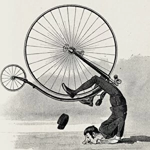 Perfect crash of an artistic cyclist, landing on the nose, handstand