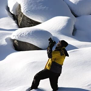 Photographer in the snow, Jasper National Park, Alberta, Canada