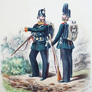 Prussian Army, Prussian Guard, Guardsmen and Guard Gunners, Army Uniform, Military, Prussia, Germany, Digitally restored reproduction of a 19th century original