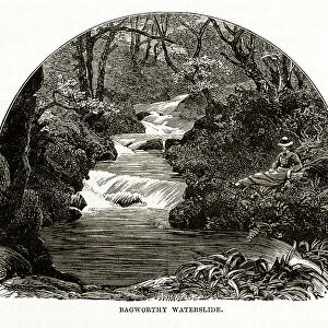 Ragworthy Waterslide, Exmoor, England Victorian Engraving, 1840