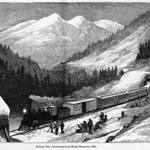 Railway After a Snowstorm in the Rocky Mountains Engraving, 1884