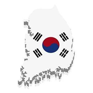Shape and national flag of South Korea, 3D computer graphics
