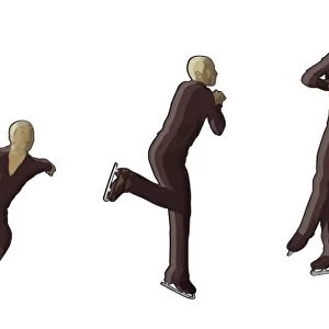Five stages of figure skater performing axel jump