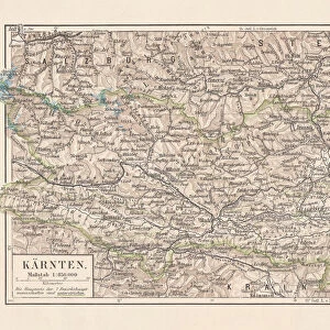 Topographic pap of Carinthia (KAÔé¼rten), Austria, lithograph, published in 1897