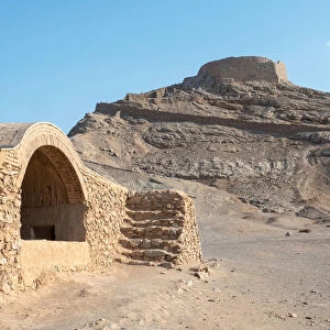 Tower of Silence and Zoroastrian village, near Yazd, Iran