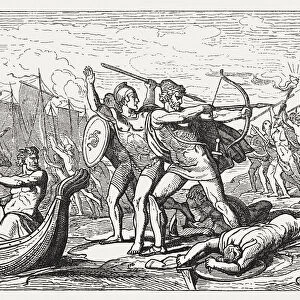 Ulysses fight against the Cicones, Greek mythology, published in 1880
