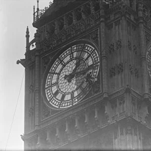 Famous steeplejack cleans the face of Big Ben. Mr Larkin, the famous steeplejack