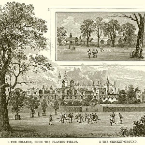 1. The College, from the Playing-Fields. 2. The Cricket-Ground (engraving)