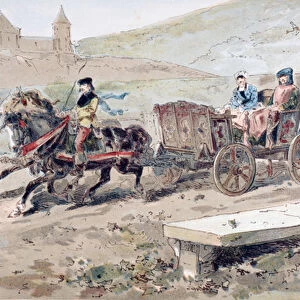 16th Century Horse Drawn Open Carriage, 1886 (colour litho)