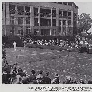 1922, The New Wimbledon, A View of the Outside Courts, R Wertheim (Australia) v A H Gobert (France) (b / w photo)