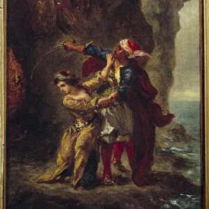 Abydos fiancee. (The Bride of Abydos) Illustration of George Gordon Byrons book known as Lord Byron (1788-1824) "The Bride of Abydos", song II Strophe XXIII. Painting by Eugene Delacroix (1798-1863), 1813. Oil on canvas. Dim: 0