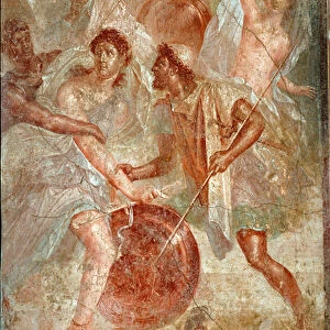 Achilles, disguise in women, is recognized by Ulysses among the daughters of Lycomede a Scyros Fresco of Pompei. 1st century AD. Dim. 145, 5x137, 5 cm Naples, national archeological museum - Roman Art
