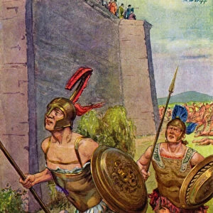 Achilles pursuing Hector around the city walls of Troy (colour litho)