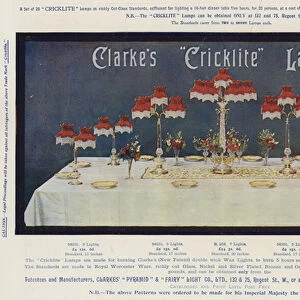 Advertisement, Clarkes "Cricklite"Lamps (chromolitho)