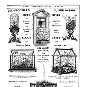Advertisement for Dick Radclyffe & Co. Rustic Adornments (engraving) (b / w photo