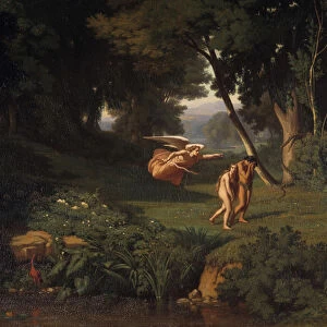 Adam and Eve Chasse du Paradis Painting by Achille Benouville (1815-1891) 1841 Sun