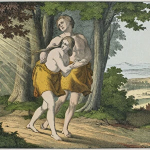 Adam and Eve expelled from paradise, illustration from L Ancien Testament