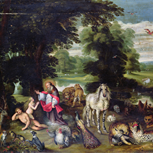 Adam and Eve with God in the Garden of Eden and the story of the Fall (oil on panel)