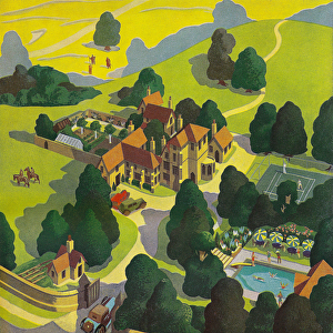 Aerial View of an English Countryside Hotel, 1934 (screen print)