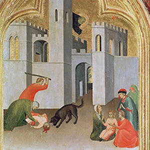 Agostino Novella Rescuing a Child who has been Bitten by a Dog, detail from the Blessed Agostino Novello Altarpiece, c. 1328 (tempera on panel)