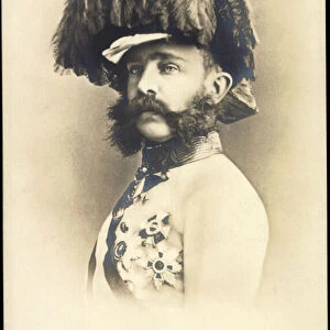 Ak Kaiser Franz Josef I, 1873, with helmet, uniform, order, BKWI 887 205 (b / w photo)