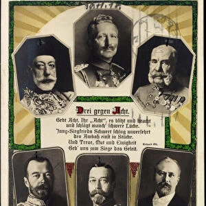 Ak Kaiser Wilhelm II, Sultan Mehmed V, Zar Nikolaus, Poincare