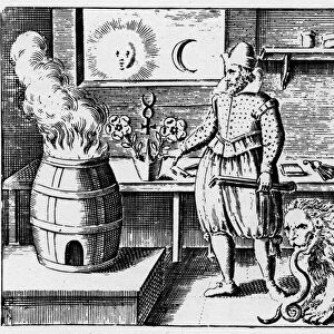 Alchimie - La flamamme - Engraving of 1659 in "L Azoth des Philosophes"
