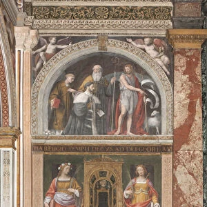 Alessandro Bentivoglio with saints and below Saint Rose and Saint Justina (fresco