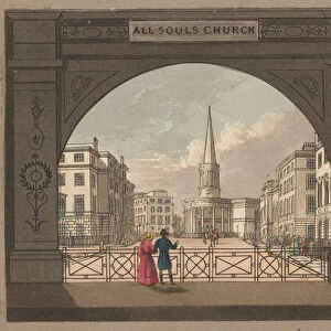 All Souls Church, Langham Place (coloured engraving)