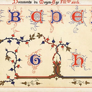 Alphabet of decorative initial letters from A to H, 13th Century, 1897 (Chromolithograph)