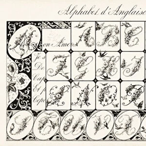 Alphabet of initial letters decorated with garlands and birds fr, 1897 (Chromolithograph)
