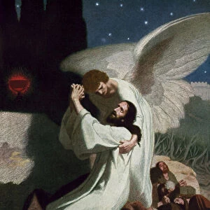 The angel giving Jesus strength during his Agony in the Garden of Gethsemane (colour litho)