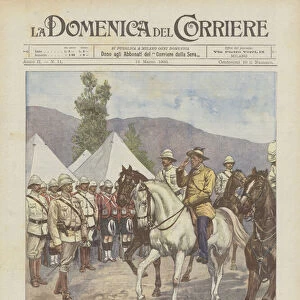 The Anglo-Boer War, Boer General Cronje constitutes himself a prisoner to Marshal Roberts (colour litho)