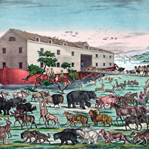 Animals of the World Entering Noah's Ark, c. 1870 (colour litho)