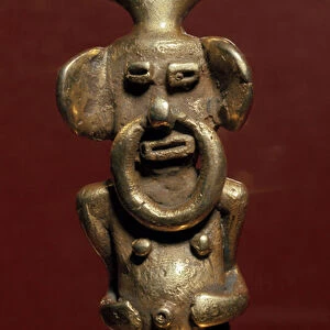 Anthropomorphic statuette depicting a man with a ring in his nose, 400-1400 (gold)