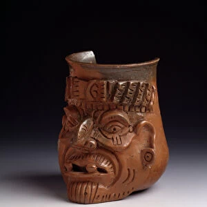 Anthropomorphic vase in shape of the head of an old man with a tiara and earrings
