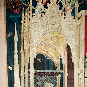Apocalypse Tapestry, Cartons of the painter Hennequin de Bruges, atelier Nicolas Bataille. no, 26, Grand personnage assis sous un baldaquin, 1373-1380 (textile)
