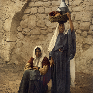 Arab women carrying milk jars, Jerusalem, c. 1880-1900 (photochrom)