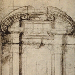 Architectonic study for a portal; drawing by Michelangelo. Casa Buonarroti, Florence