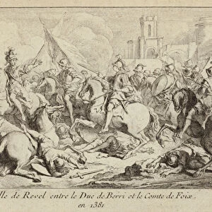The armies of the Duke of Berry and the Count of Foix fighting at the Battle of Revel, France, 1381 (engraving)
