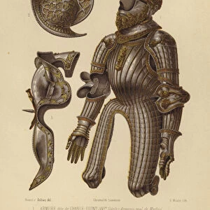 Armour Of Emperor Charles V, Italian helmet, and chamfer, 16th Century (chromolitho)