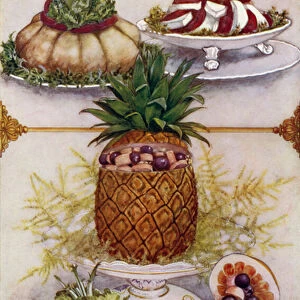 Arrangements for serving salads in hollowed out fruits (colour litho)